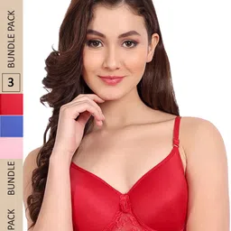 FIMS Pack of 3 Floral Lightly Cotton Padded Bra-image-94
