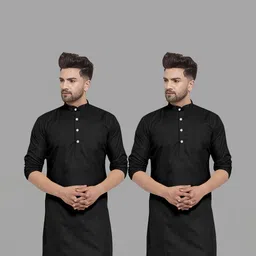 VS MALL Men Black Kurtas-image-87