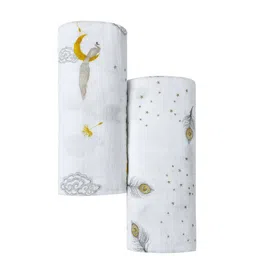 Malabar Baby Kids White Pack Of 2 Printed Swaddles-picture-40