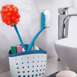 Kookee White & Blue Textured Bathroom Caddy-19