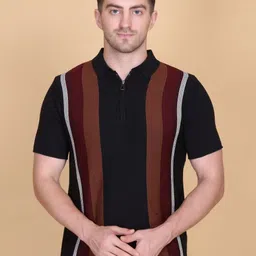 Dzant Men Striped Polo Collar Flyknit Pure Cotton T-shirt-image-25