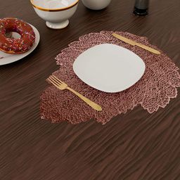 Kuber Industries Copper-Toned 2 Pieces Textured Patta Shape Table Placemats-14