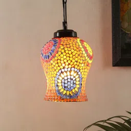 Devansh Orange & Gold-Toned Mosaic Hanging Lamp with Glass Shade-image-28