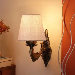 Devansh White Textured Antique Wall Lamp With Jute Conical Shade-45