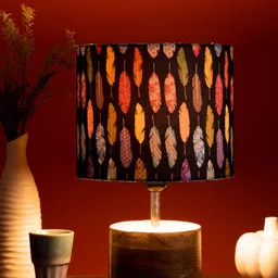 green girgit Black & Brown Printed Wooden Log Table Lamp With Shade-54