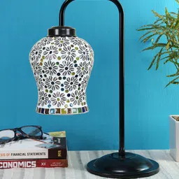 Devansh White Abstract Shaped Printed Table Lamp with Shade-8