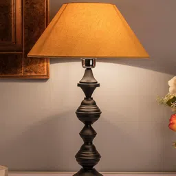 Homesake Black & Beige Textured Bedside Table Lamp with Shade-13