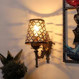 Devansh Black Textured Antique Wall Lamp With Etching Lamp Shade-image-26