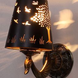 Devansh Gold Toned Black Textured Antique Wall Lamp With Etching Lamp Shade-image-53