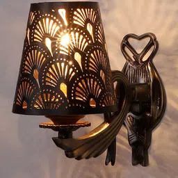 Devansh Black Textured Antique Wall Lamp With Etching Lamp Shade-image-41