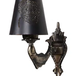 Aura Gold-Toned & Black Metal Traditional Cylinder Shaped Wall Lamp-picture-31
