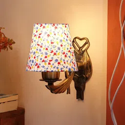 Devansh White & Blue Printed Antique Wall Lamp With Cotton Conical Shade-9