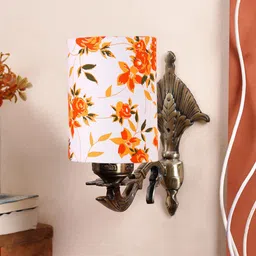 Devansh White & Orange-Coloured Printed Antique Wall Lamp With Cotton Conical Shade-23