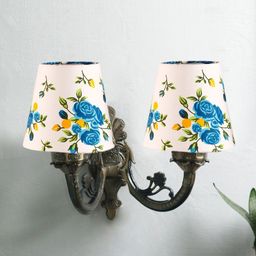Devansh White & Blue Printed Dual Antique Wall Lamp With Cotton Shade-13