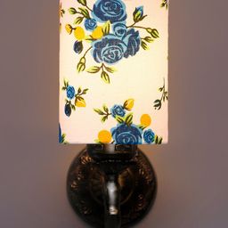 Devansh Antique White & Blue Wall Lamp With Floral Printed Cotton Conical Shade-53