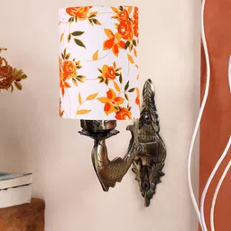 Devansh White & Orange-Coloured Printed Antique Wall Lamp With Cotton Conical Shade-21