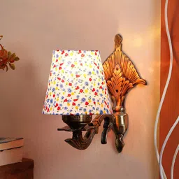 Devansh White & Blue Printed Antique Wall Lamp With Cotton Conical Shade-10