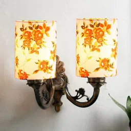 Devansh White & Orange-Coloured Printed Antique Wall Lamp With Cotton Shade-29