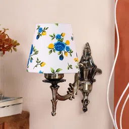 Devansh White & Blue Textured Antique Wall Lamp With Cotton Conical Shade-12