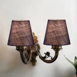 Devansh Blue & Gold Toned Textured Antique Wall Lamp With Jute Shade-picture-7