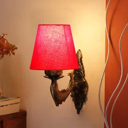 Devansh Red Wall Lamp With Cotton Conical Shade image 3