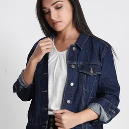 Dream of Glory Inc Women Washed Colourblocked Lightweight Crop Outdoor Denim Jacket with Embroidered-picture-23