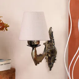 Devansh White Textured Antique Wall Lamp With Jute Conical Shade image 2
