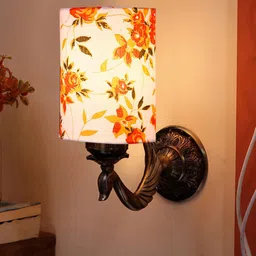 Devansh White & Orange-Coloured Printed Antique Wall Lamp With Cotton Conical Shade image 4