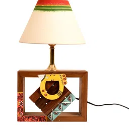 AAKRITI ART CREATIONS White & Brown Printed Table Lamp with Shade image 5