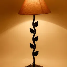 Devansh Grey & Black Solid Traditional Leaf Bedside Standard Lamp with Shade image 2