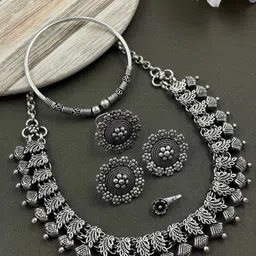 NAMAN ARTS Silver Plated Oxidised Jewellery Set-image-51