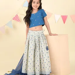 Fabindia Girls Embroidered Beads and Stones Ready to Wear Lehenga & Blouse With Dupatta-picture-48