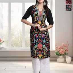HERE&NOW Selection Of 3 Ethnic Motifs Printed Round Neck Straight Kurtas-image-50