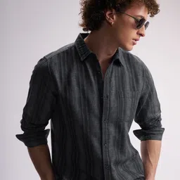 HIGHLANDER Herringbone Striped Slim Fit Casual Shirt-image-29