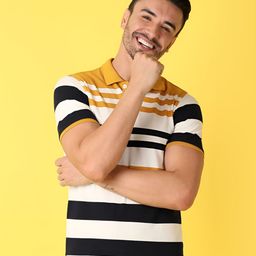 V-Mart Men Striped Polo Collar Cotton T-Shirt-picture-1