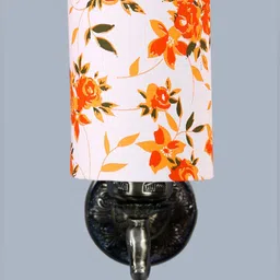 Devansh White & Orange-Coloured Printed Antique Wall Lamp With Cotton Conical Shade image 3