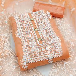 HERE&NOW Embroidered Zari Organza Unstitched Dress Material-picture-48