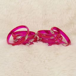 ZULKA Set of 8 Zircon Gemstone Studded Glass Bangles-image-84