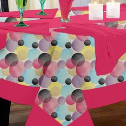 Lushomes 8-Pcs Pink & Blue Circles Printed Table Cloth Runner & Napkins Dining Table Set-13