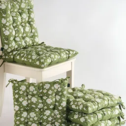 SKANDA FAB 6Pcs Light Green & White Floral 100% Cotton Chair Pad-23