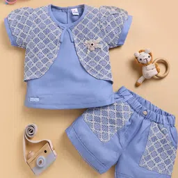 I LOVE MOM Girls Checked Top with Shorts-image-11