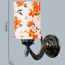Devansh White & Orange-Coloured Printed Antique Wall Lamp With Cotton Conical Shade image 5