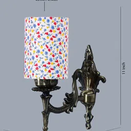 Devansh White & Red Printed Antique Wall Lamp With Cotton Conical Shade image 5