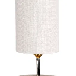Devansh White Textured Jute Table Lamp With Wood Base image 4