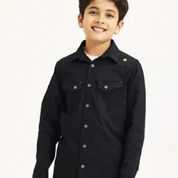 NO MONDAYS Boys Relaxed Spread Collar Solid Cotton Casual Shirt-image-43