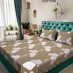 Myntra Elegant Homes Mustard & White Floral 400 TC King Bedsheet with 2 Pillow Covers-image-26