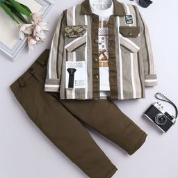FOURFOLDS Boys Printed Round Neck T-shirt With Trousers & Jacket-picture-41