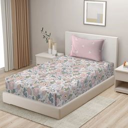 Myntra Elegant Homes Pink & Grey Floral 280 TC Single Bedsheet Set-2.28 m x 1.52 m-image-85