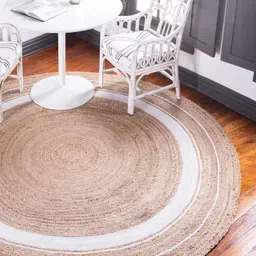 THE HANDMADE FLAIR Beige & White Self-Design Floor Carpet-12