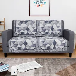 Kuber Industries White & Grey Printed 4 Pieces 2 Seater Sofa Cover-image-27